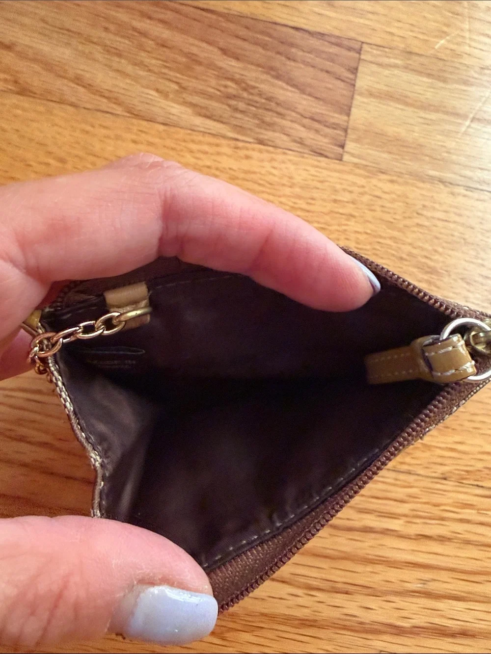 Coach Brown Signature Coin & Key Zip Card Holder with Gold Accent
